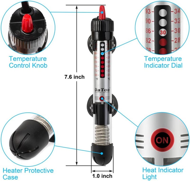 DATOO 50 Watt Aquarium Heater Submersible Adjustable Temperature Fish Tank Heater 50W - Image 1